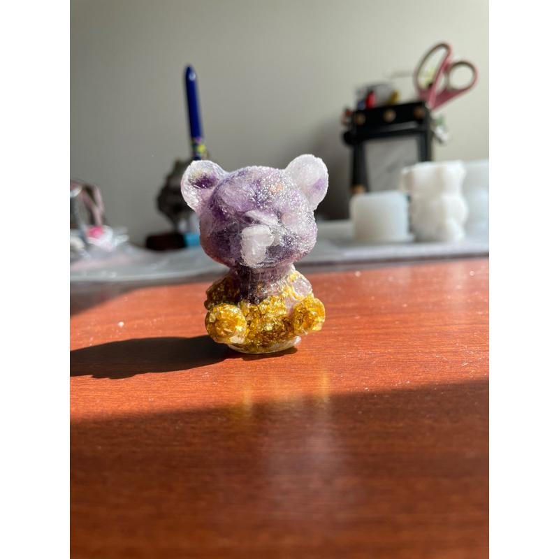 ♪ 原礦碎石毛衣熊/小熊♪- 天然碎石熊熊/泰迪熊—仿奧根塔/奧剛塔滴膠能量擺件—黑曜石/紫水晶/青金石-細節圖9