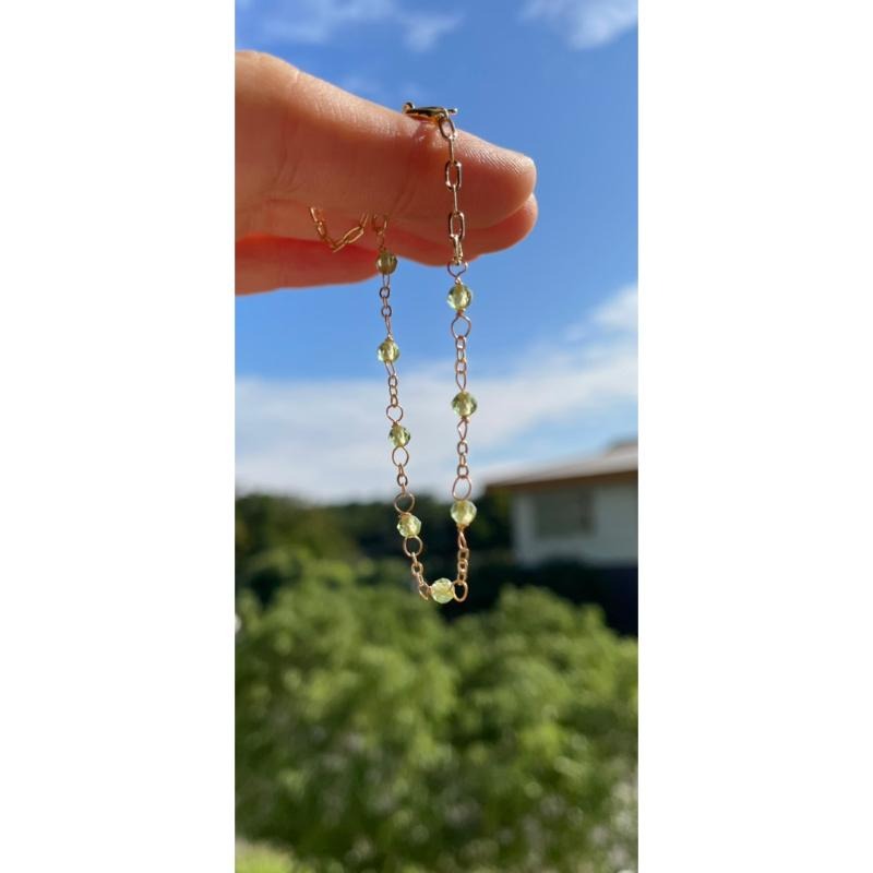 ♪天然橄欖石+14k包金♪- 8月份誕生石系列—綠橄欖石鑽切八月設計款—手鍊/手鏈-細節圖2