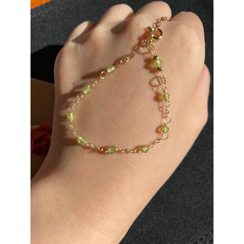 ♪天然橄欖石+14k包金♪- 8月份誕生石系列—綠橄欖石鑽切八月設計款—手鍊/手鏈-細節圖4