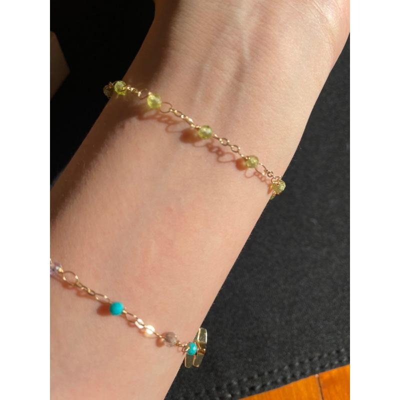 ♪天然橄欖石+14k包金♪- 8月份誕生石系列—綠橄欖石鑽切八月設計款—手鍊/手鏈-細節圖6