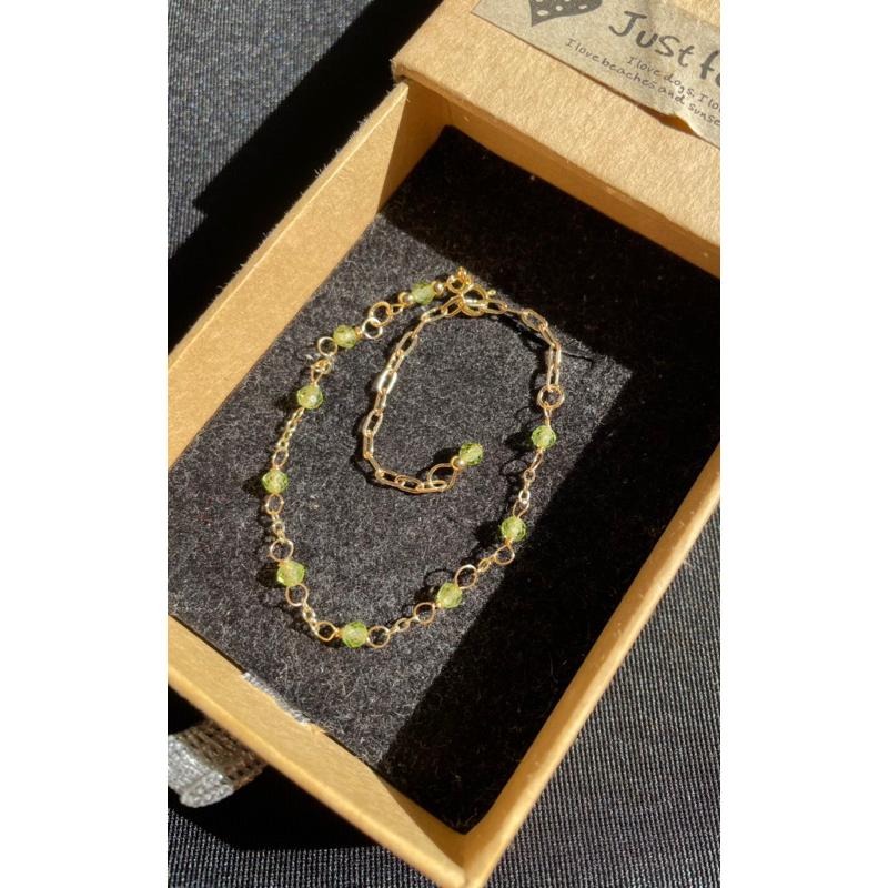 ♪天然橄欖石+14k包金♪- 8月份誕生石系列—綠橄欖石鑽切八月設計款—手鍊/手鏈-細節圖7