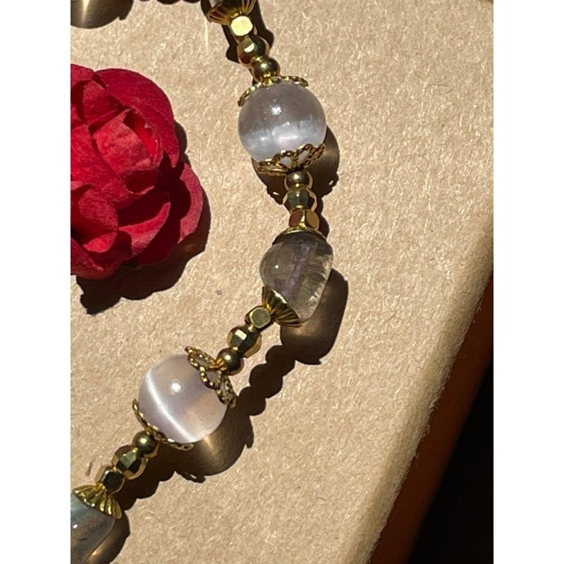 ♪透石膏+灰月光/拉長石♪- 天然6mm石膏晶拉長石—第八輪設計款—手珠/手鍊-細節圖2