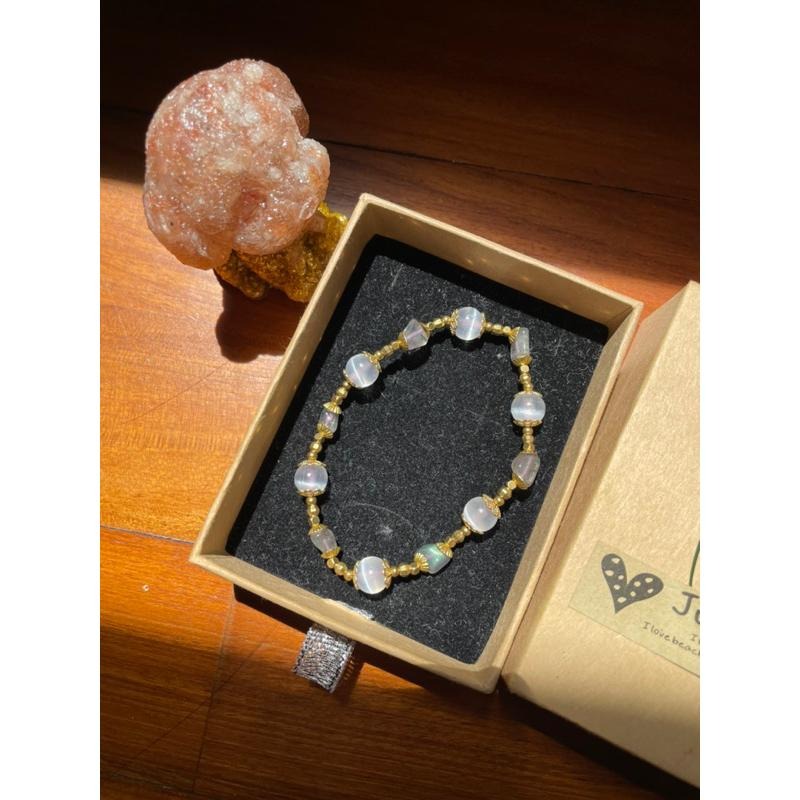 ♪透石膏+灰月光/拉長石♪- 天然6mm石膏晶拉長石—第八輪設計款—手珠/手鍊-細節圖6