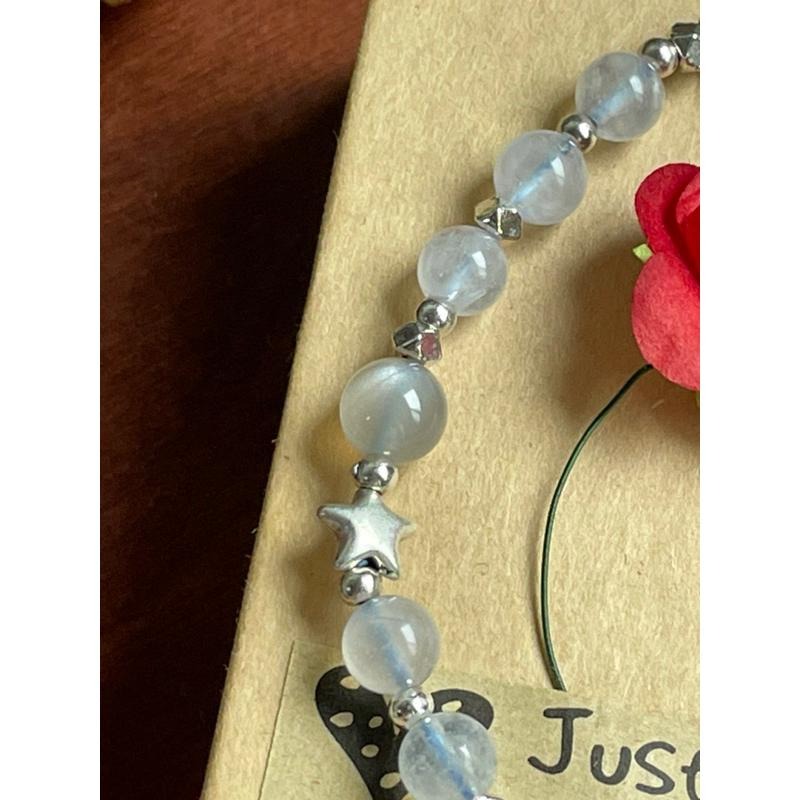 ♪藍暈月光+灰月光♪- 天然純灰月光月光石巨蟹座生日禮物設計款—手珠/手鍊-細節圖3