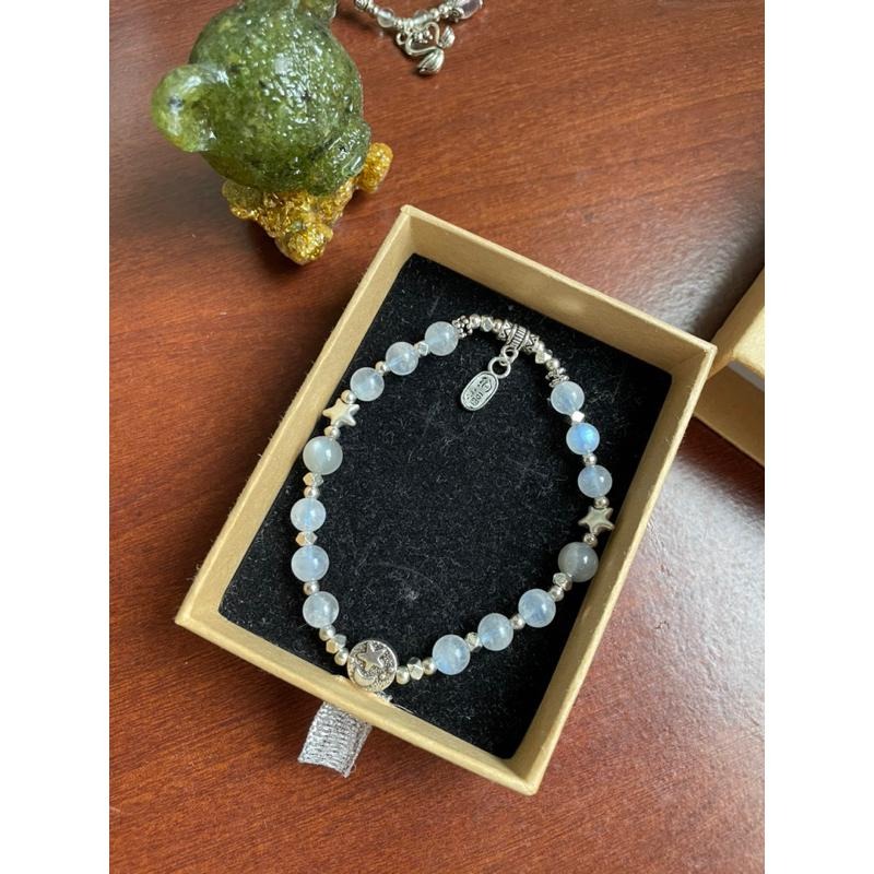 ♪藍暈月光+灰月光♪- 天然純灰月光月光石巨蟹座生日禮物設計款—手珠/手鍊-細節圖7