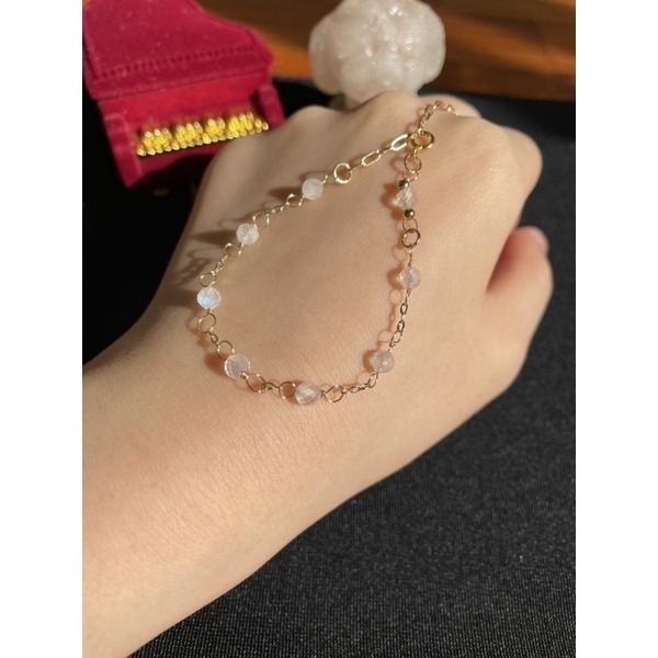 ♪天然藍暈月光石+14k包金♪- 6月份誕生石系列—白月光石鑽切六月設計款—手鍊/手鏈-細節圖5