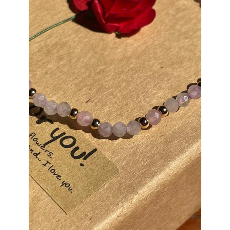 ♪粉晶+薰衣草紫水晶/淡色紫晶♪- 天然3mm水晶鑽切設計款—手珠/手鍊-細節圖2