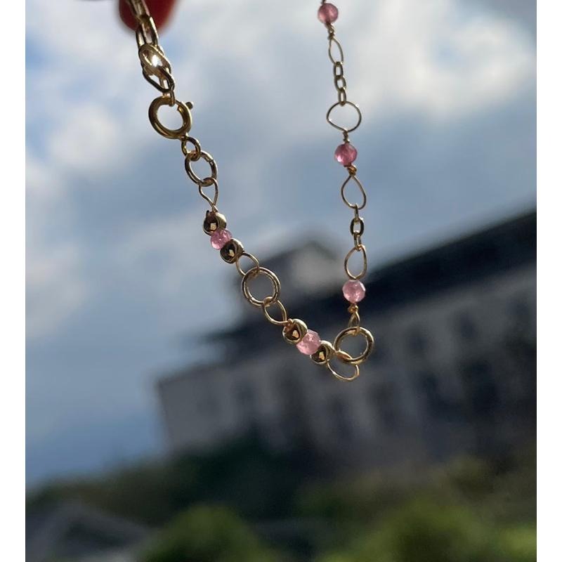 ♪天然碧璽/粉碧璽+14k包金♪- 10月份誕生石系列—電氣石鑽切十月設計款—手鍊/手鏈-細節圖2