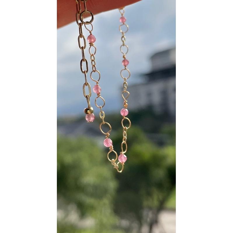 ♪天然碧璽/粉碧璽+14k包金♪- 10月份誕生石系列—電氣石鑽切十月設計款—手鍊/手鏈-細節圖3