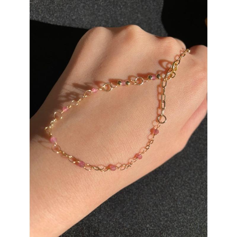 ♪天然碧璽/粉碧璽+14k包金♪- 10月份誕生石系列—電氣石鑽切十月設計款—手鍊/手鏈-細節圖4