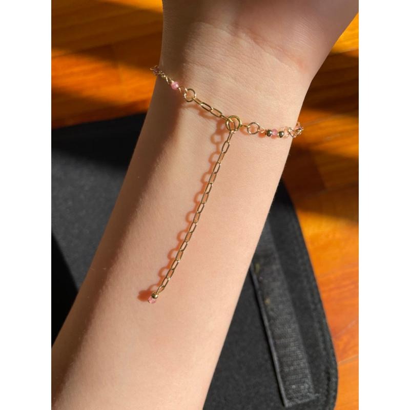 ♪天然碧璽/粉碧璽+14k包金♪- 10月份誕生石系列—電氣石鑽切十月設計款—手鍊/手鏈-細節圖6