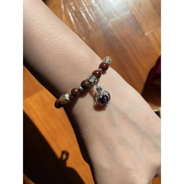 ♪烏拉圭紫水晶+四季幽靈/彩幽靈/異象水晶♪- 天然烏拉圭紫晶意象幽靈共生水晶—天秤座生日禮物設計款—手珠/手鍊-細節圖3