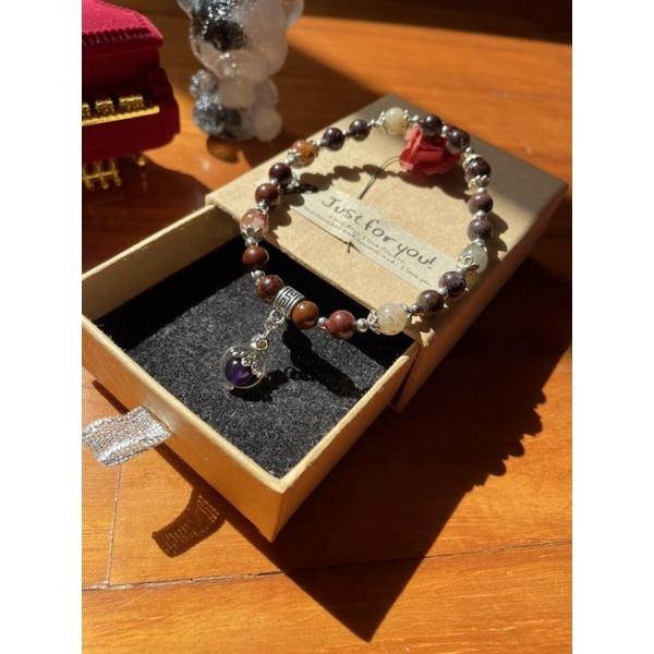 ♪烏拉圭紫水晶+四季幽靈/彩幽靈/異象水晶♪- 天然烏拉圭紫晶意象幽靈共生水晶—天秤座生日禮物設計款—手珠/手鍊-細節圖5