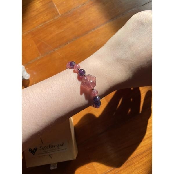 ♪草莓晶+紫水晶+貓爪+18k包金♪- 天然7mm冰種紅草莓晶紫晶鍍18k金貓爪設計款—手珠/手鍊-細節圖5