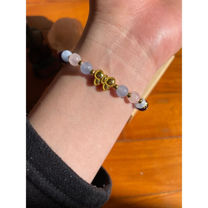 ♪海水藍寶/海藍寶石+紫水晶+粉晶♪- 天然海藍寶紫晶粉水晶—雙魚座生日禮物設計款—手珠/手鍊-細節圖4