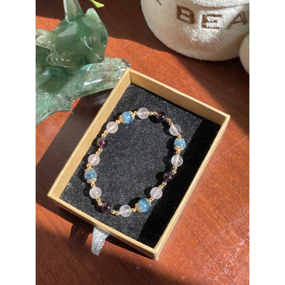 ♪魔鬼海藍寶+馬粉+烏拉圭紫水晶 ♪- 天然海藍寶粉晶紫晶—雙魚座生日禮物設計款—手珠/手鍊-細節圖7
