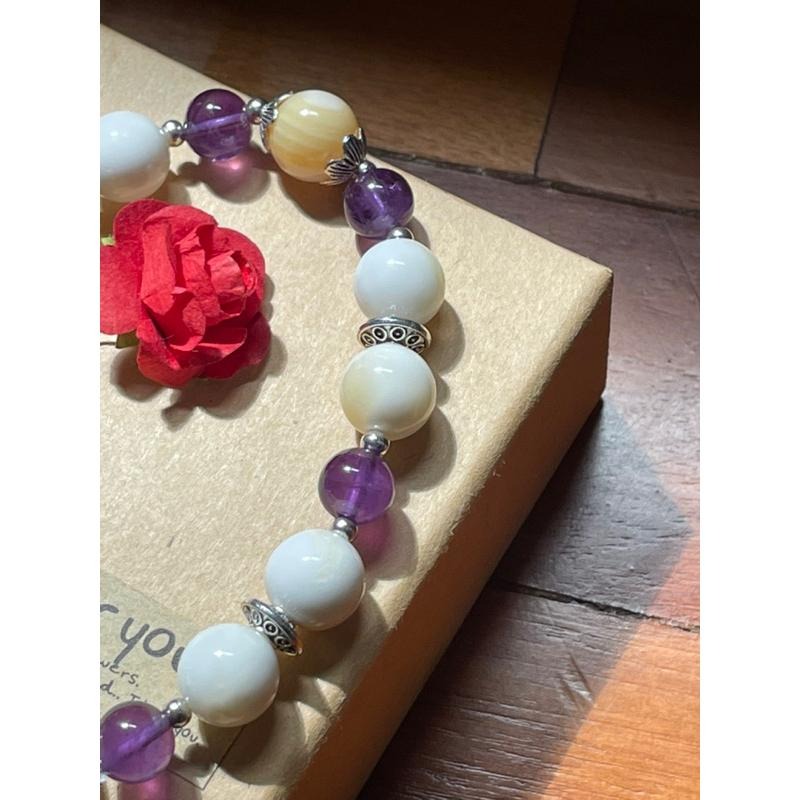 ♪硨磲貝+紫水晶♪- 天然金絲硨磲紫晶—處女座生日禮物設計款—手珠/手鍊-細節圖4