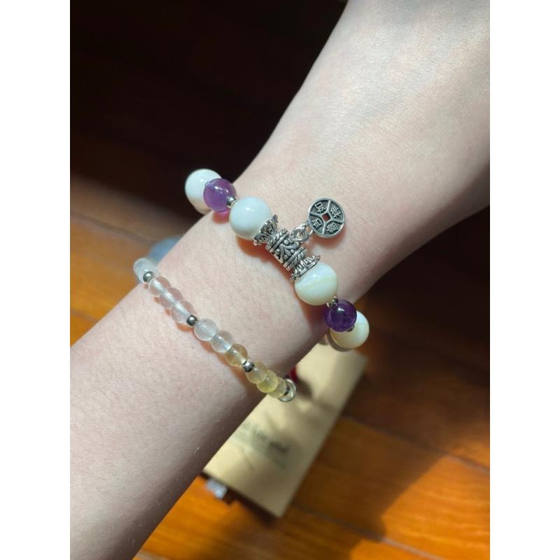 ♪硨磲貝+紫水晶♪- 天然金絲硨磲紫晶—處女座生日禮物設計款—手珠/手鍊-細節圖5