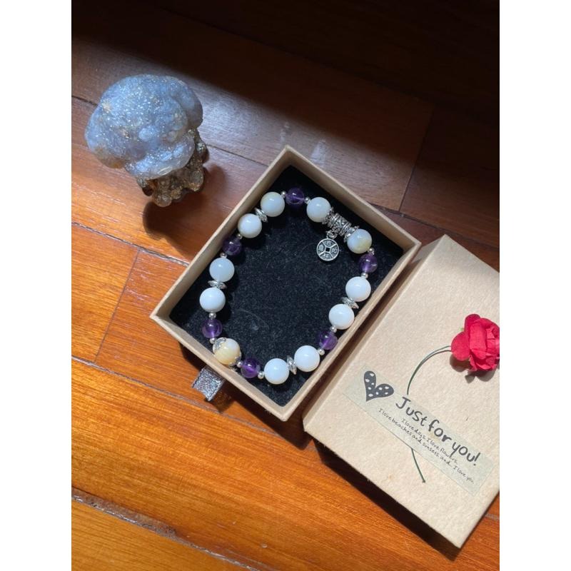 ♪硨磲貝+紫水晶♪- 天然金絲硨磲紫晶—處女座生日禮物設計款—手珠/手鍊-細節圖7