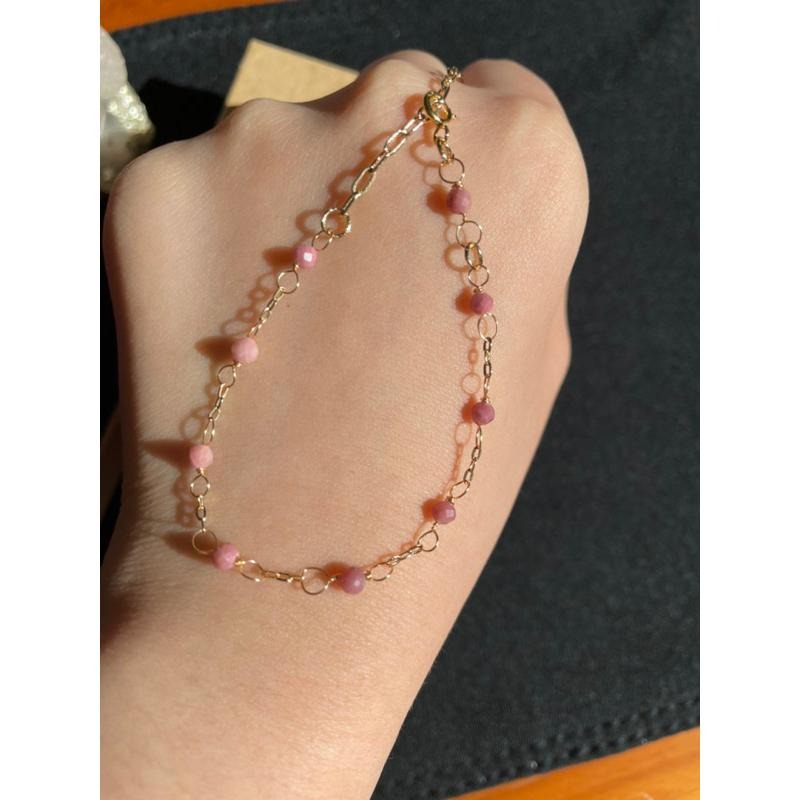 ♪天然紅紋石+14k包金♪- 7月份誕生石系列—菱錳礦鑽切七月設計款—手鍊/手鏈-細節圖2