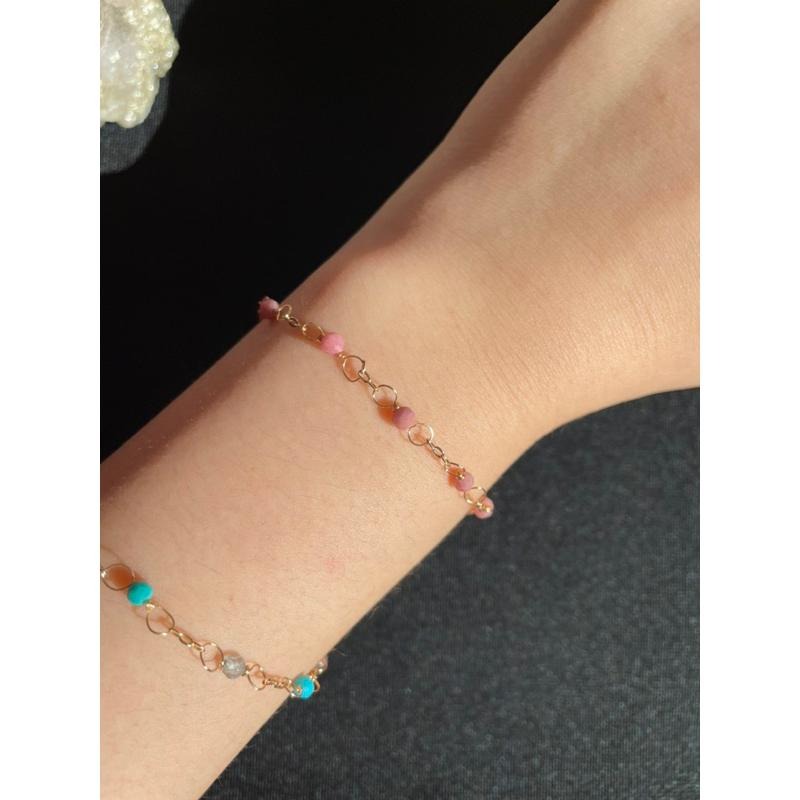 ♪天然紅紋石+14k包金♪- 7月份誕生石系列—菱錳礦鑽切七月設計款—手鍊/手鏈-細節圖3