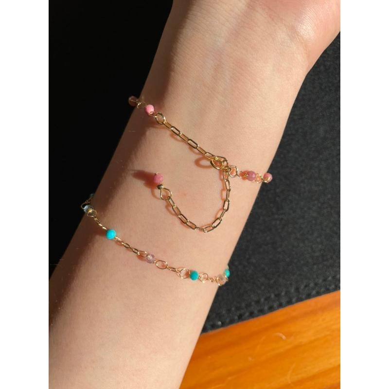 ♪天然紅紋石+14k包金♪- 7月份誕生石系列—菱錳礦鑽切七月設計款—手鍊/手鏈-細節圖4