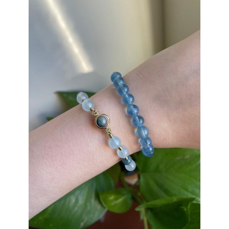 ♪藍碧璽/西瓜碧璽+冰種海水藍寶石♪- 天然碧璽綠柱石設計款—喉輪—第五輪設計款C款手珠/手鍊-細節圖5