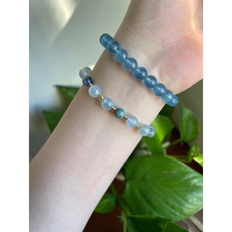 ♪藍碧璽/西瓜碧璽+冰種海水藍寶石♪- 天然碧璽綠柱石設計款—喉輪—第五輪設計款C款手珠/手鍊-細節圖6