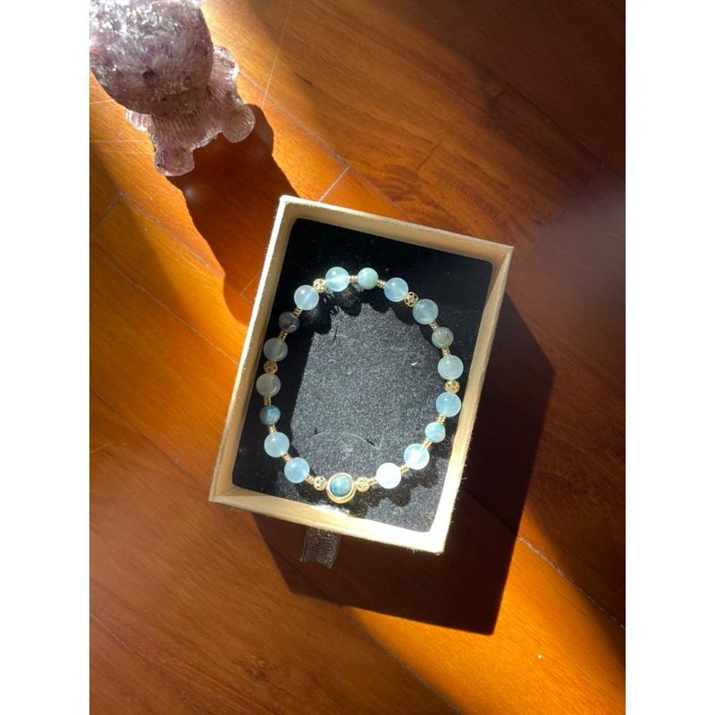 ♪藍碧璽/西瓜碧璽+冰種海水藍寶石♪- 天然碧璽綠柱石設計款—喉輪—第五輪設計款C款手珠/手鍊-細節圖7