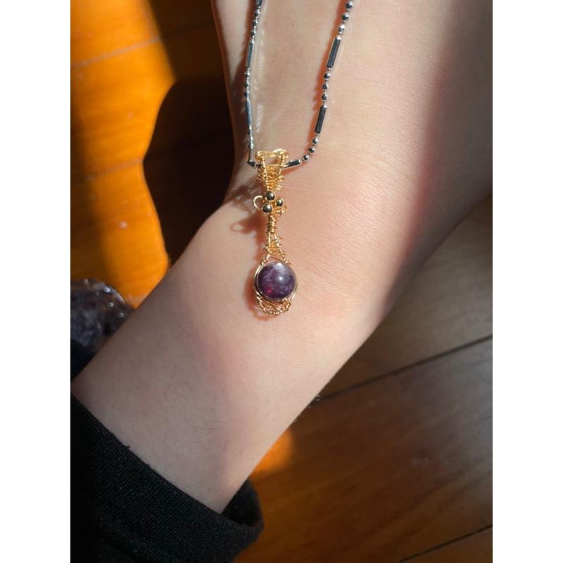 ♪紫鋰雲母/紫雲母+銅線編織♪- 《義賣區》天然雲母保色銅線編織—項鏈/墜子/項鍊墜-細節圖7