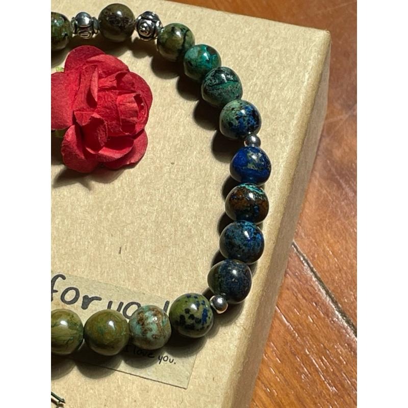 ♪藍銅礦/鳳凰石♪- 天然7mm藍銅礦孔雀石共生設計款—手珠/手鍊-細節圖3