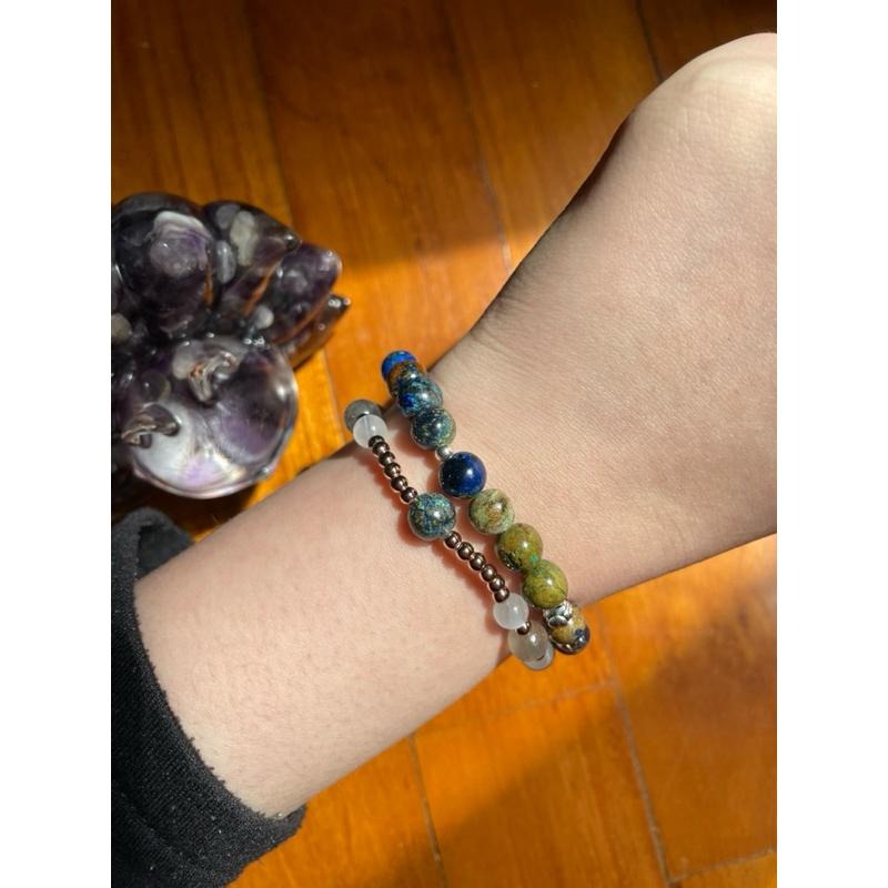 ♪藍銅礦/鳳凰石♪- 天然7mm藍銅礦孔雀石共生設計款—手珠/手鍊-細節圖4