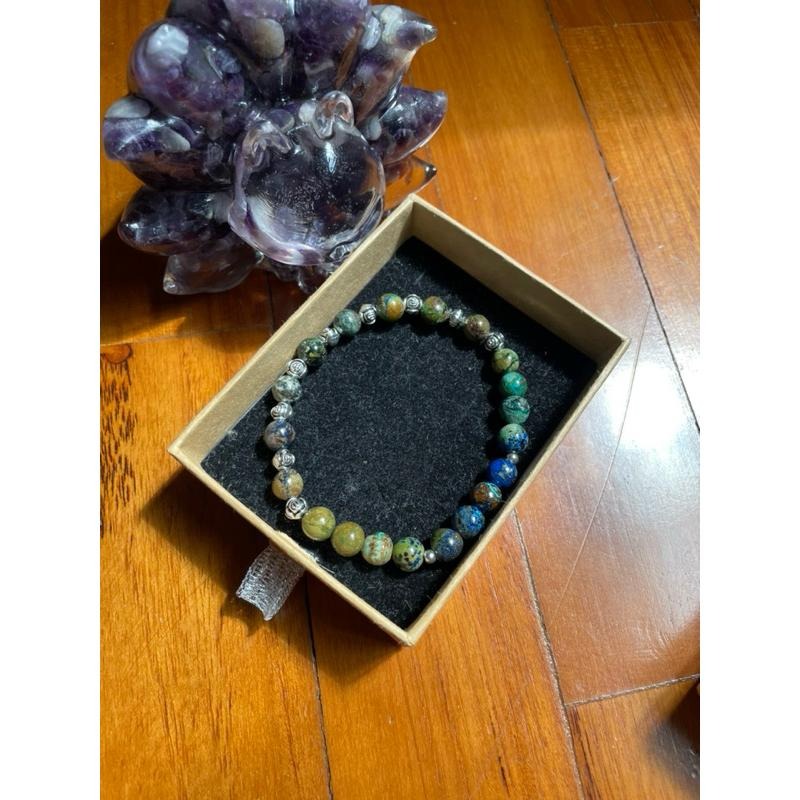 ♪藍銅礦/鳳凰石♪- 天然7mm藍銅礦孔雀石共生設計款—手珠/手鍊-細節圖6