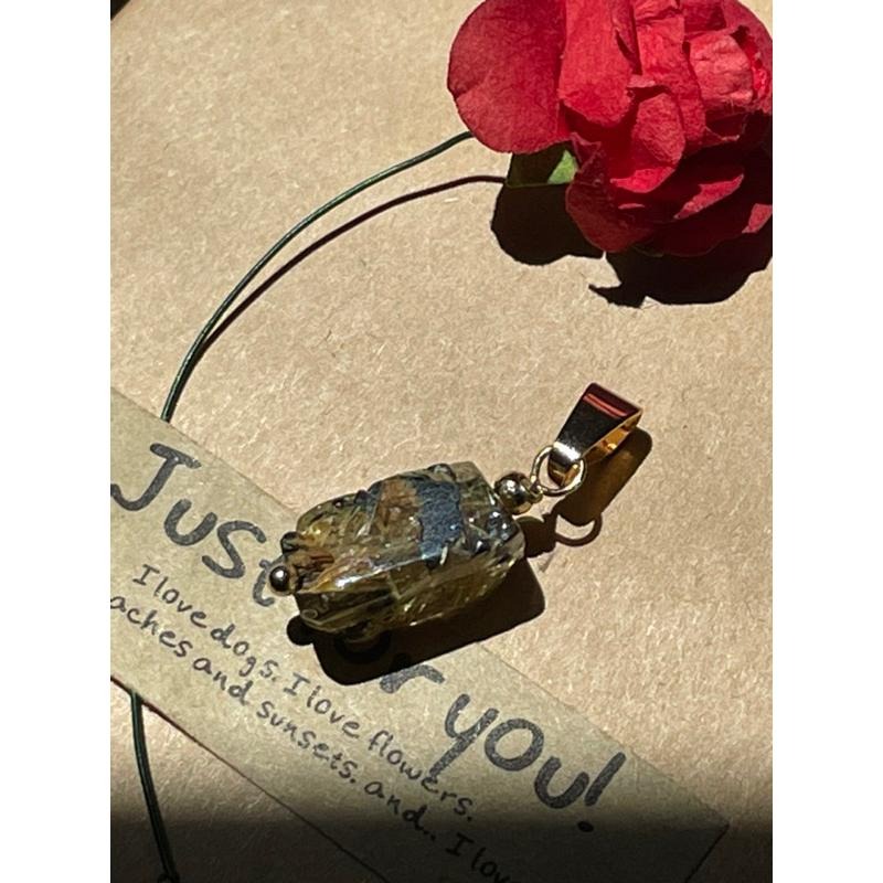 ♪鈦晶/太陽花+鍍14k金♪- 《義賣區》天然帶母礦鈦晶14k包金—項鏈/墜子/項鍊墜-細節圖2