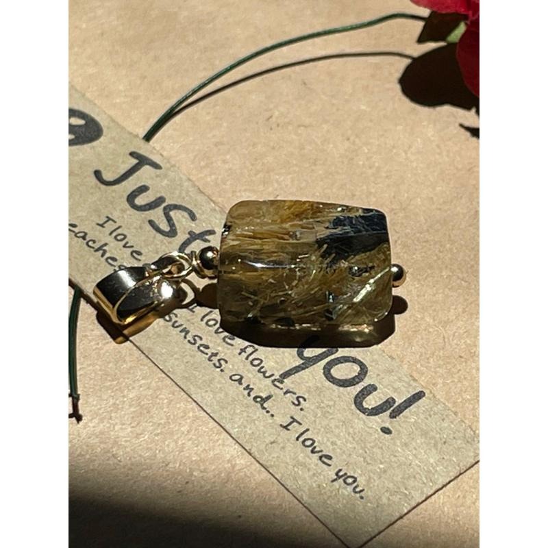 ♪鈦晶/太陽花+鍍14k金♪- 《義賣區》天然帶母礦鈦晶14k包金—項鏈/墜子/項鍊墜-細節圖4