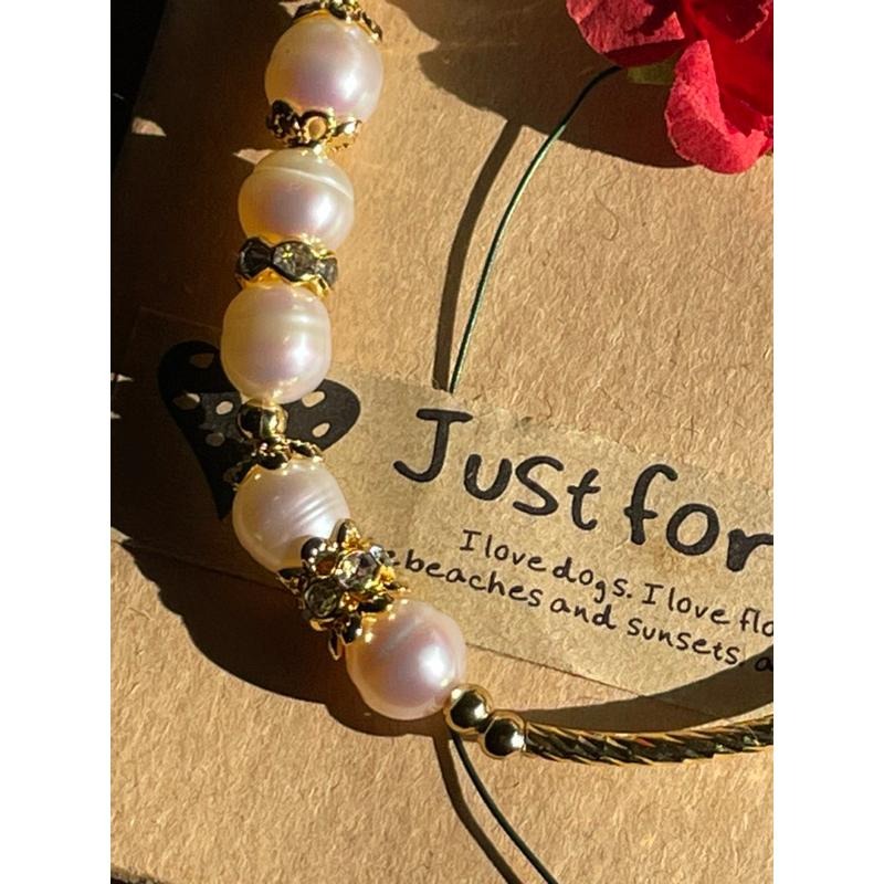 ♪珍珠/白珍珠+18k包金♪- 天然8mm淡水珍珠鍍18k金設計款—第九輪設計款D款手珠/手鍊-細節圖2