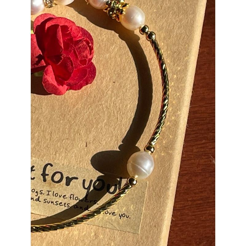 ♪珍珠/白珍珠+18k包金♪- 天然8mm淡水珍珠鍍18k金設計款—第九輪設計款D款手珠/手鍊-細節圖4