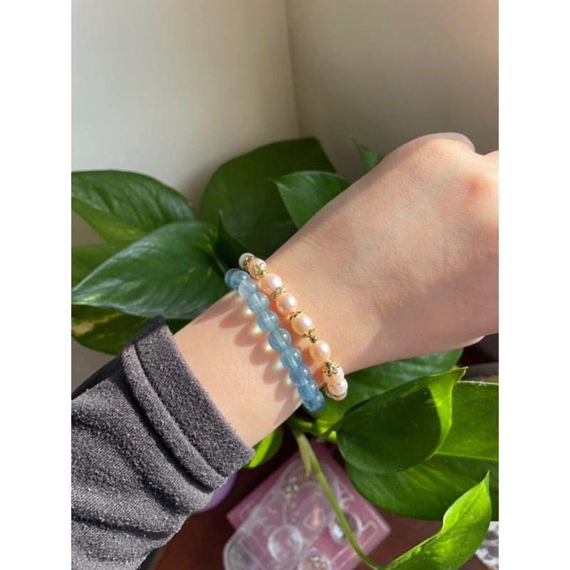 ♪珍珠/白珍珠+18k包金♪- 天然8mm淡水珍珠鍍18k金設計款—第九輪設計款D款手珠/手鍊-細節圖5