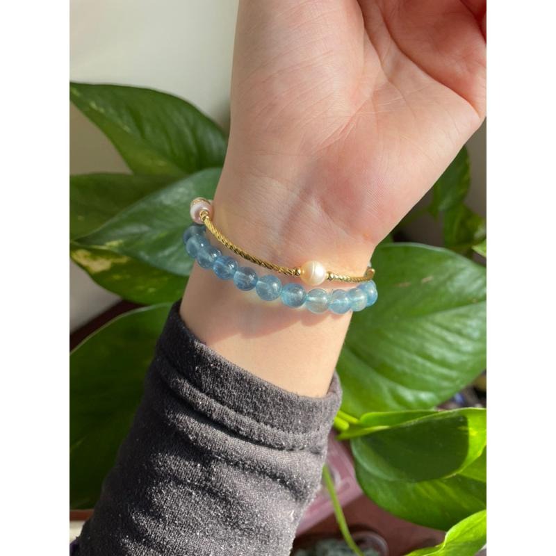 ♪珍珠/白珍珠+18k包金♪- 天然8mm淡水珍珠鍍18k金設計款—第九輪設計款D款手珠/手鍊-細節圖6