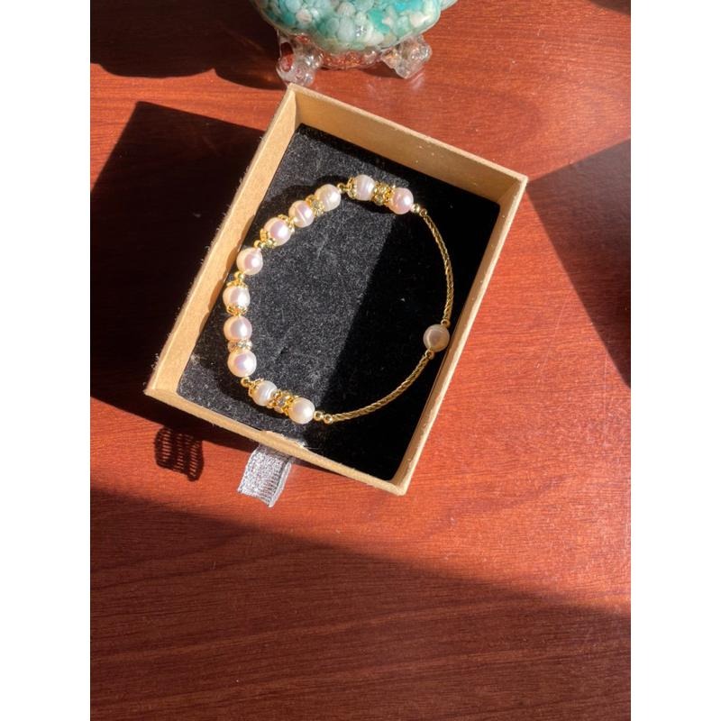 ♪珍珠/白珍珠+18k包金♪- 天然8mm淡水珍珠鍍18k金設計款—第九輪設計款D款手珠/手鍊-細節圖7