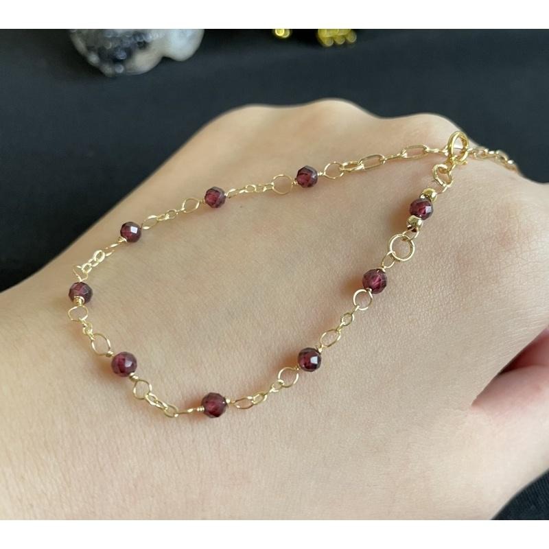 ♪天然石榴石+14k包金♪- 1月份誕生石系列—酒紅石榴石鑽切一月設計款—手鍊/手鏈-細節圖2