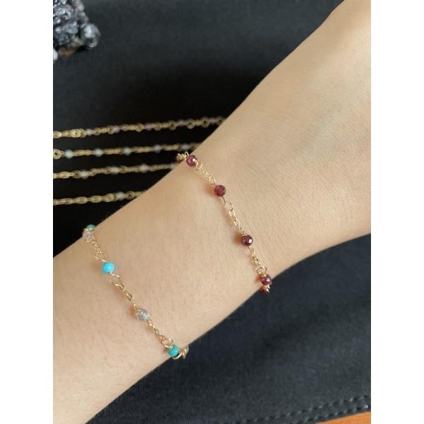 ♪天然石榴石+14k包金♪- 1月份誕生石系列—酒紅石榴石鑽切一月設計款—手鍊/手鏈-細節圖3