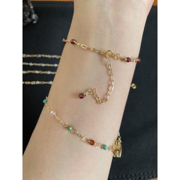 ♪天然石榴石+14k包金♪- 1月份誕生石系列—酒紅石榴石鑽切一月設計款—手鍊/手鏈-細節圖4