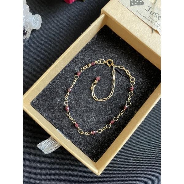 ♪天然石榴石+14k包金♪- 1月份誕生石系列—酒紅石榴石鑽切一月設計款—手鍊/手鏈-細節圖6