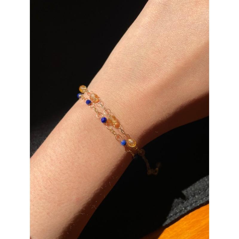 ♪天然青金石+14k包金♪- 9月份誕生石系列—青金石鑽切九月設計款—手鍊/手鏈-細節圖2