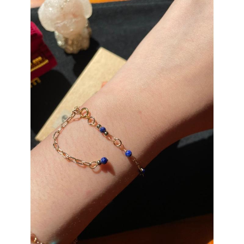 ♪天然青金石+14k包金♪- 9月份誕生石系列—青金石鑽切九月設計款—手鍊/手鏈-細節圖3