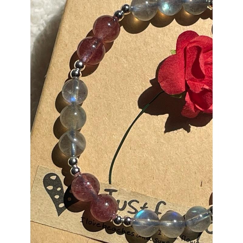 ♪拉長石+星光草莓晶♪- 天然7mm日長石紅草莓設計款—手珠/手鍊-細節圖4