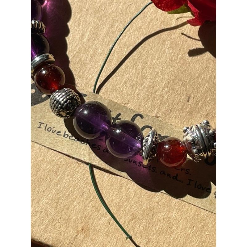 ♪紫水晶+橙石榴♪- 天然石榴石紫晶—白羊座/牡羊座生日禮物設計款—手珠/手鍊-細節圖2