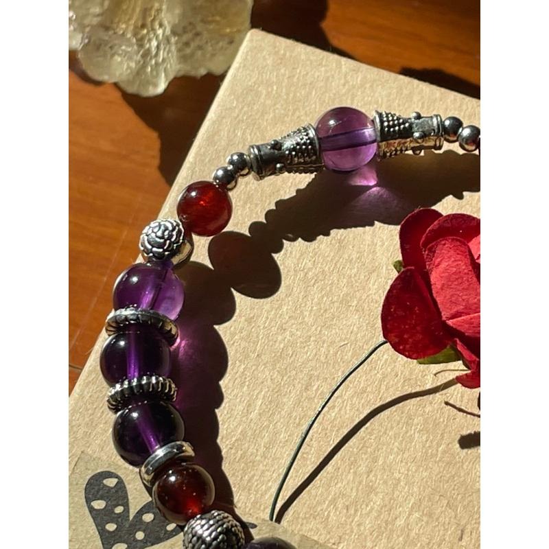 ♪紫水晶+橙石榴♪- 天然石榴石紫晶—白羊座/牡羊座生日禮物設計款—手珠/手鍊-細節圖3
