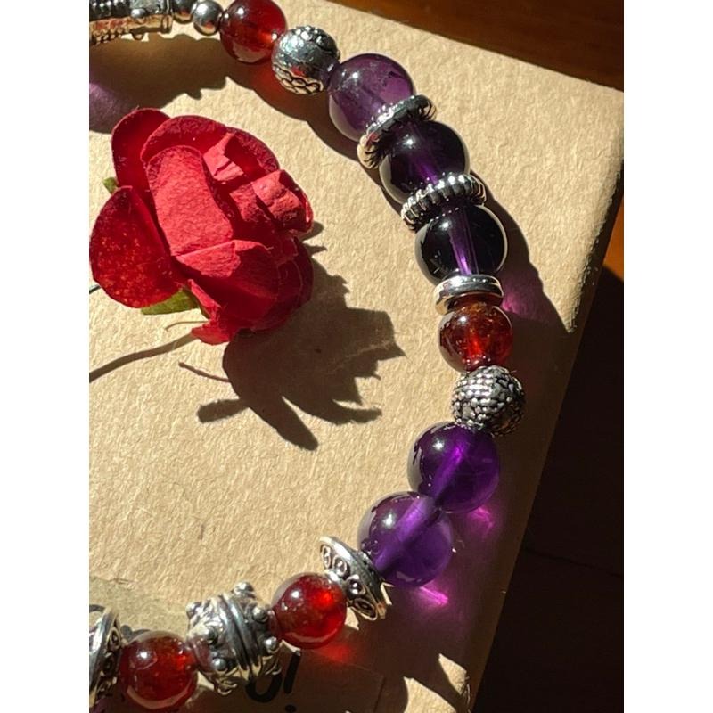 ♪紫水晶+橙石榴♪- 天然石榴石紫晶—白羊座/牡羊座生日禮物設計款—手珠/手鍊-細節圖4